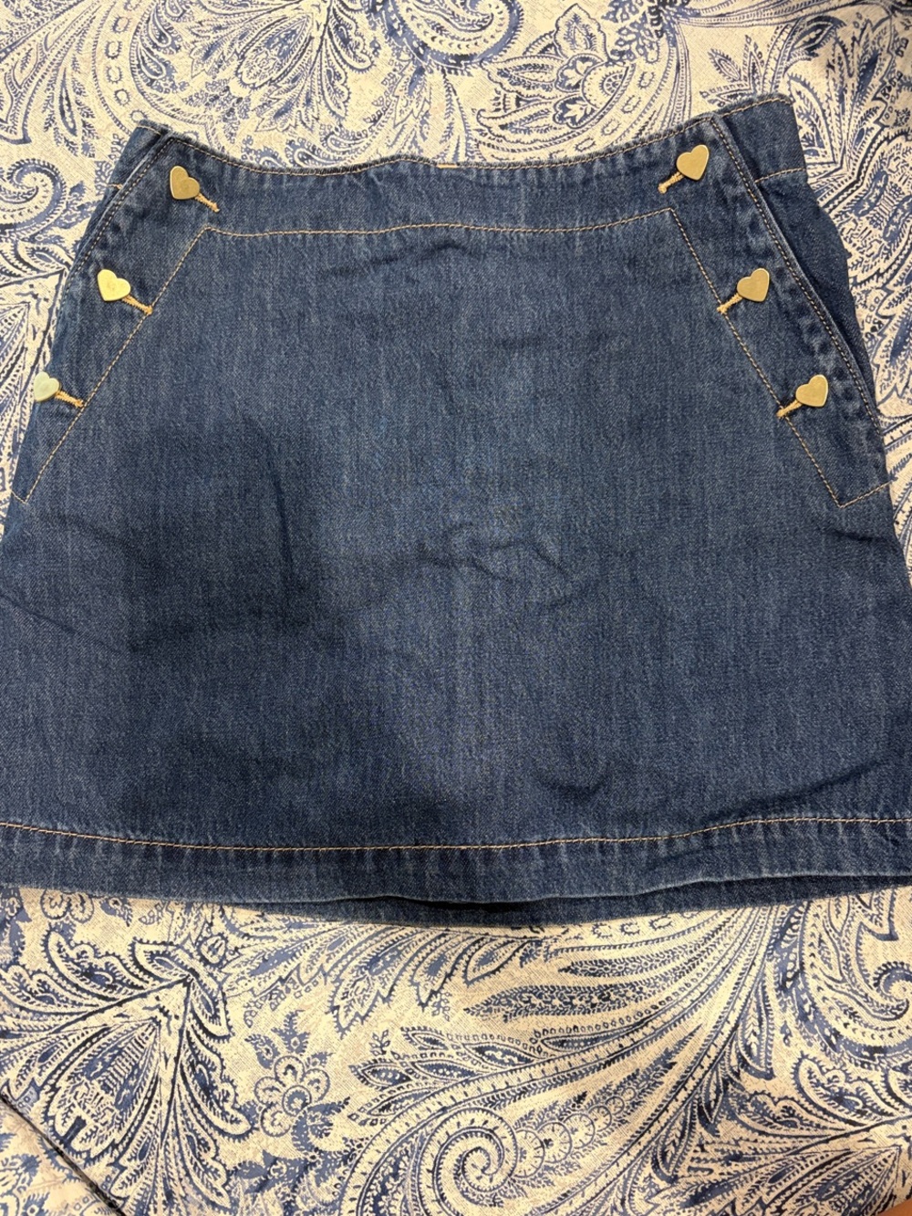 Old Navy Blue Denim Mini Skirt with Gold Heart Accents